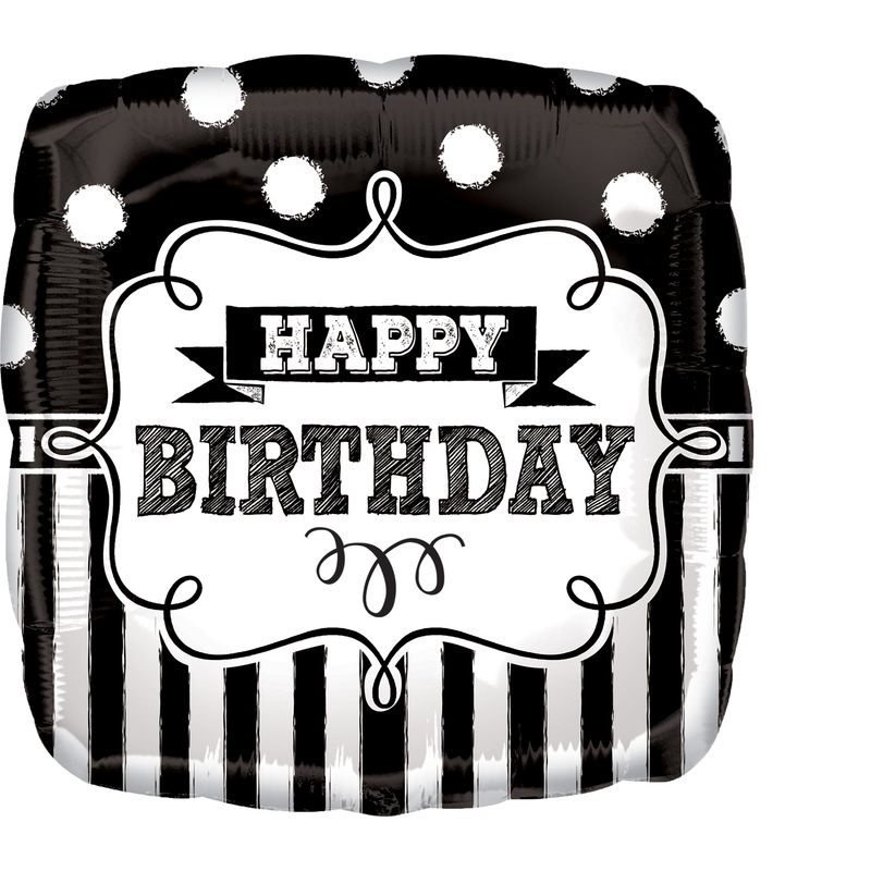 Black & White Birthday foil balloon 45cm