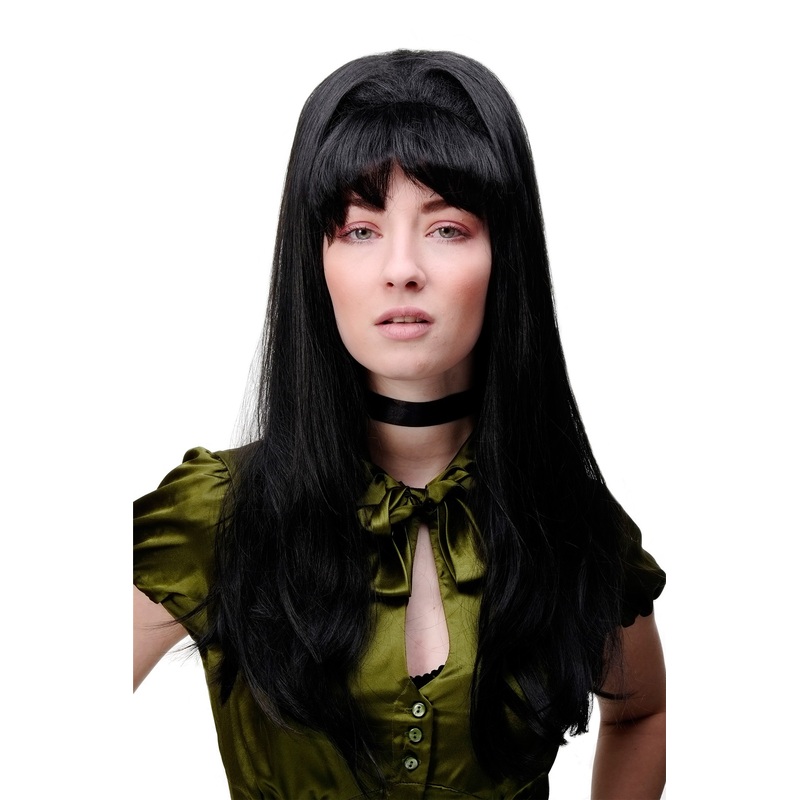 Lady wig Cosplay Theatre 50s 60s Beehive Jeannie TV long straight black GFW1673