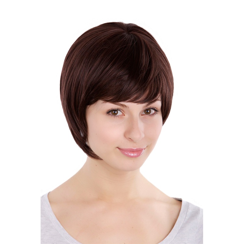 Lady women’s wig Page Bob fringe short straight  mahogany brown mix 1237