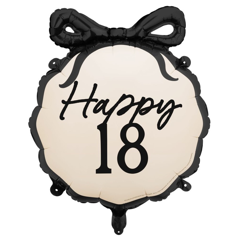 18th birthday foil balloon with black bow 47×53 cm