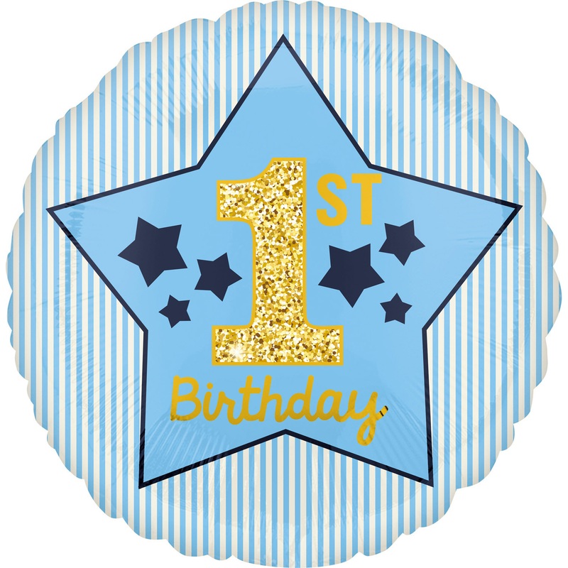 1st Birthday star foil balloon 45cm