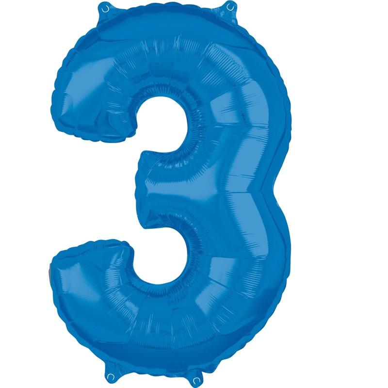 Blue number 3 foil balloon 66cm
