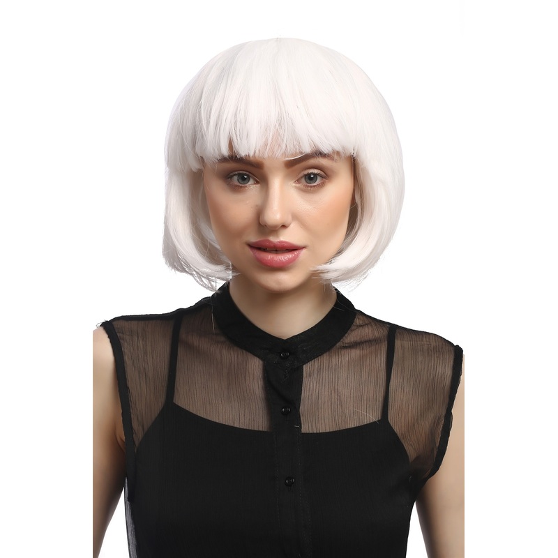 Party Halloween Disco lady women wig Bob fringe bangs short sexy white PW0114