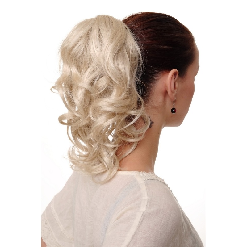 Hairpiece Ponytail comb draw string short wavy voluminous light blond JL-3023