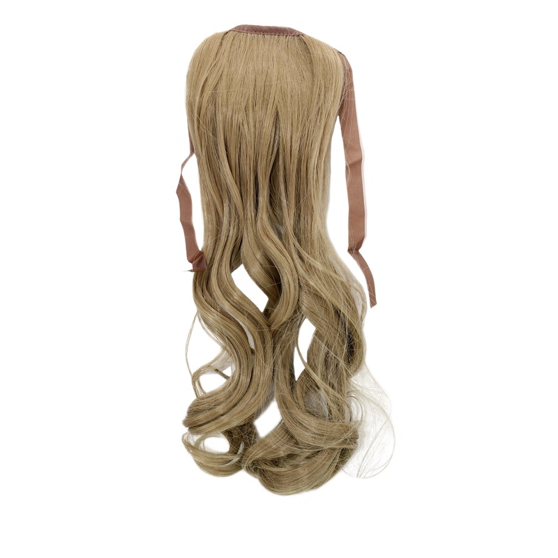Hairpiece slim Ponytail Pigtail Light Ash Blonde wavy ribbon + clip fastening YZF-TC18-24