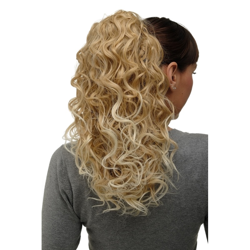 Hairpiece Ponytail combs & draw string long curls curled blond platinum mix NC002-24BT613