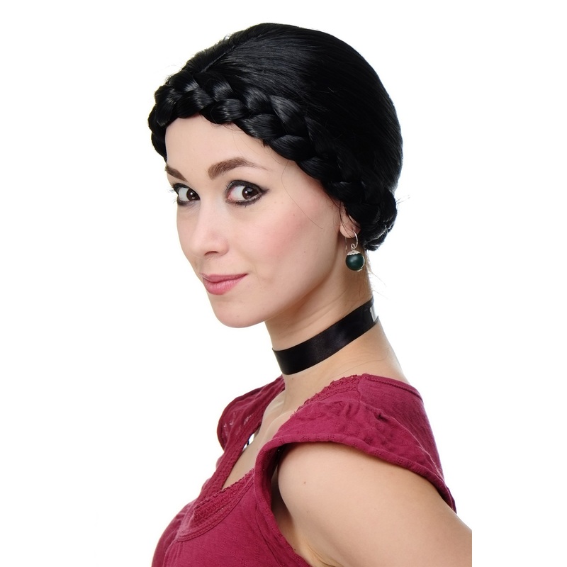 Wig Women Lady thick braid traditional German Ukrainian Russian Princess black RJ010-P103