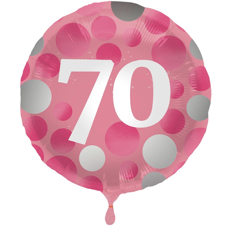 70th birthday glossy pink foil balloon 45cm