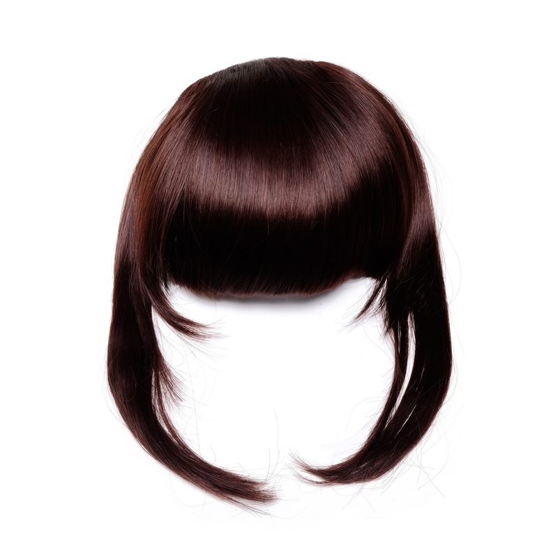 Hair Piece Clip in Bangs Fringe long framing strands mahogany auburn TYQ055-33