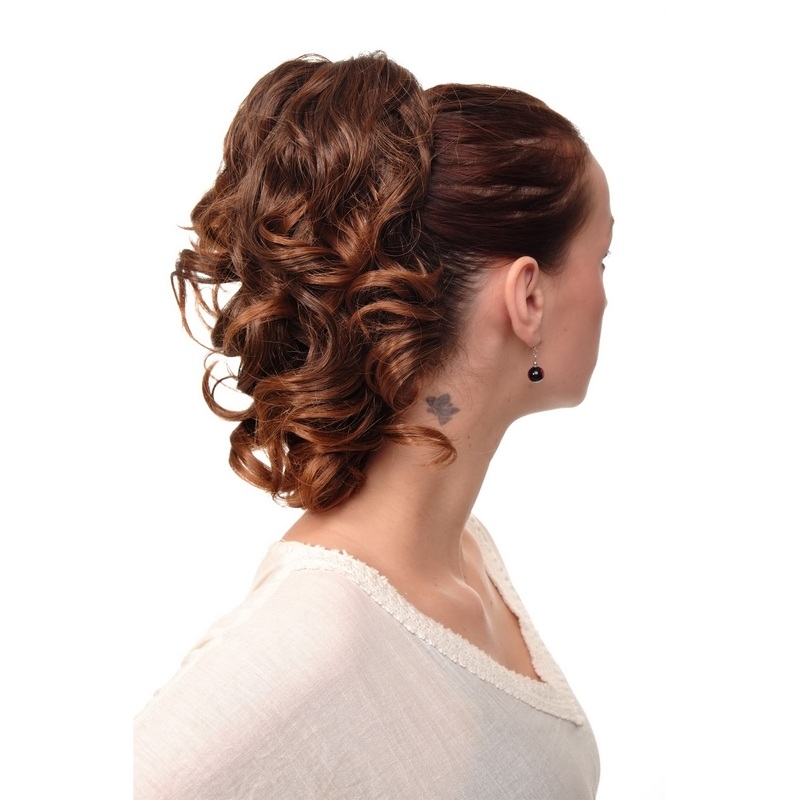 Hairpiece Ponytail comb draw string short wavy voluminous chestnut brown JL-3023