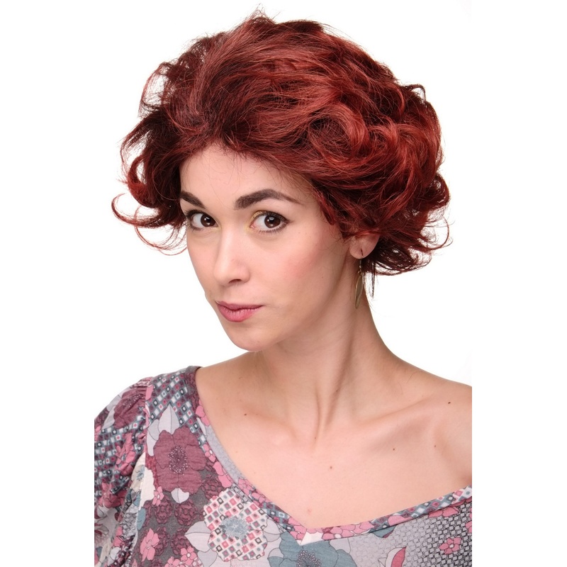 Lady Wig short voluminous teased quiff wavy dark brown copper red highlights TYW60298
