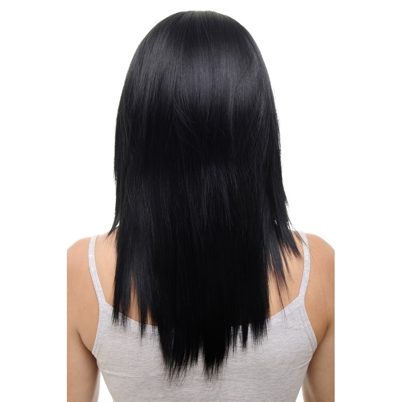 Hairpiece half wig clip-in extension 5 micro clips long straight black HD1401