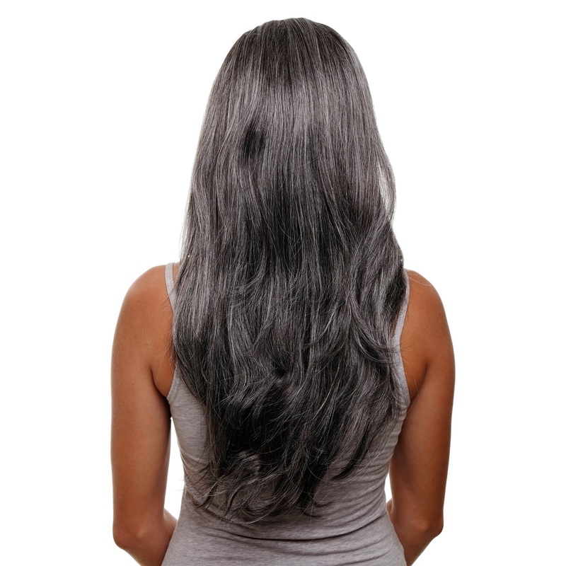 Hairpiece Halfwig 7 Clip In Extension very long straight dark grey gray H9505