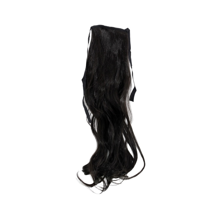 Hairpiece slim Ponytail Pigtail Dark Brown Wavy Ribbon + Clip Fastening YZF-TC18-4