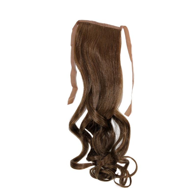Hairpiece slim Ponytail Pigtail Medium Brown Brown wavy ribbon + clip fastening YZF-TC18-10