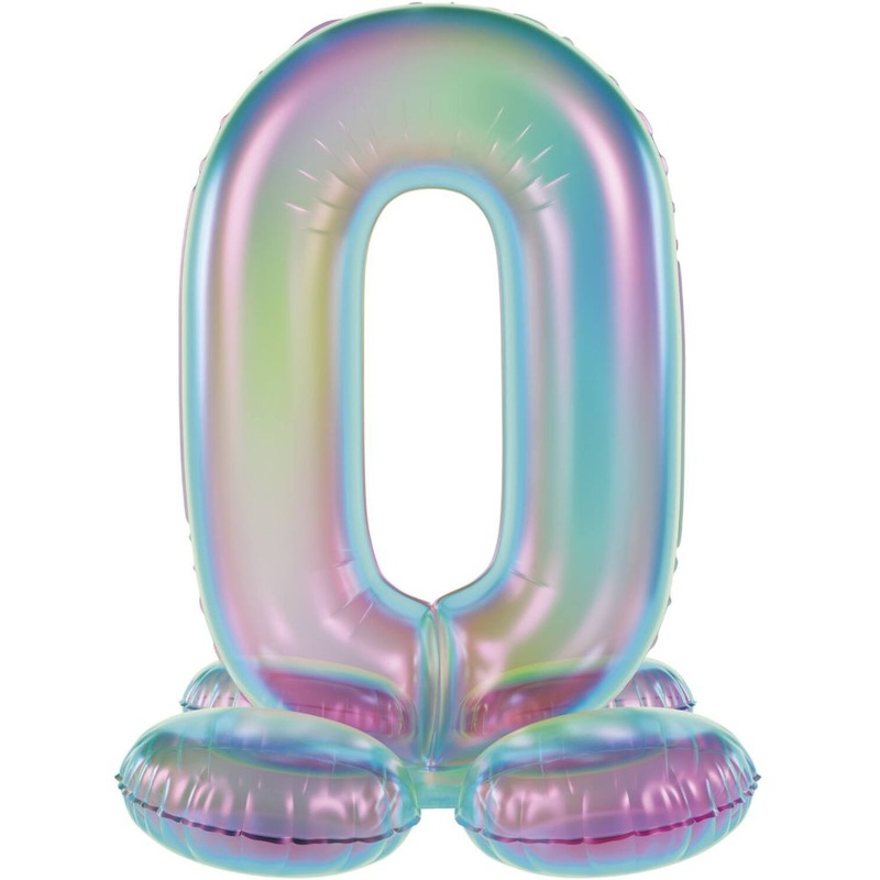 Standing foil balloon iridescent number 0