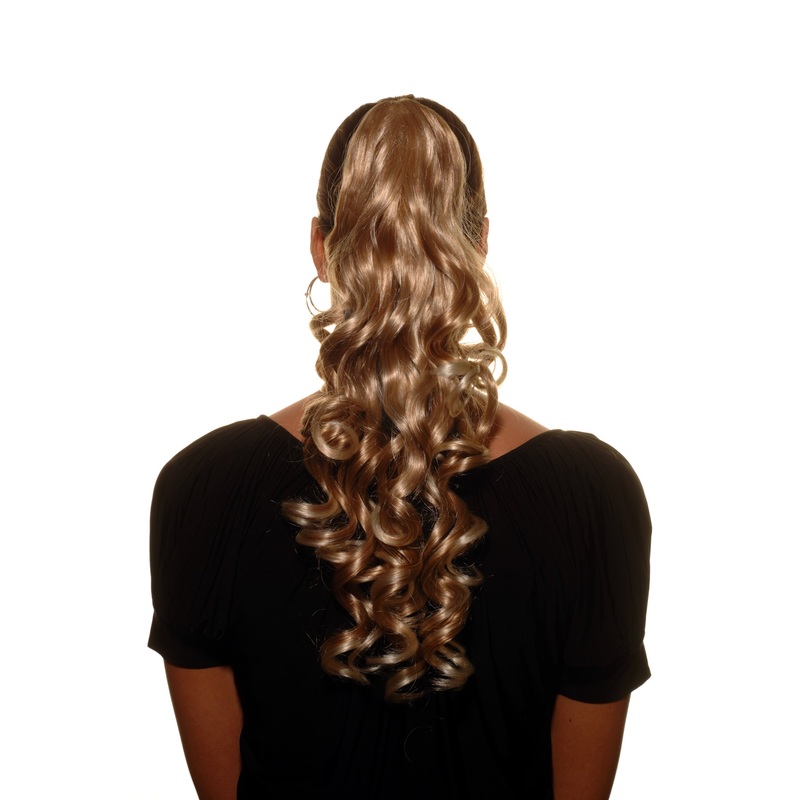 Hairpiece Ponytail Extension clamp long curls curled blonde platinum mix NC-218-27T613