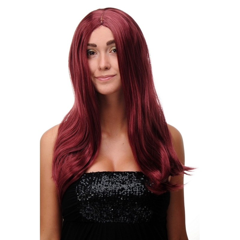 Lady Wig long straight beautiful middle parting aubergine red SA-151
