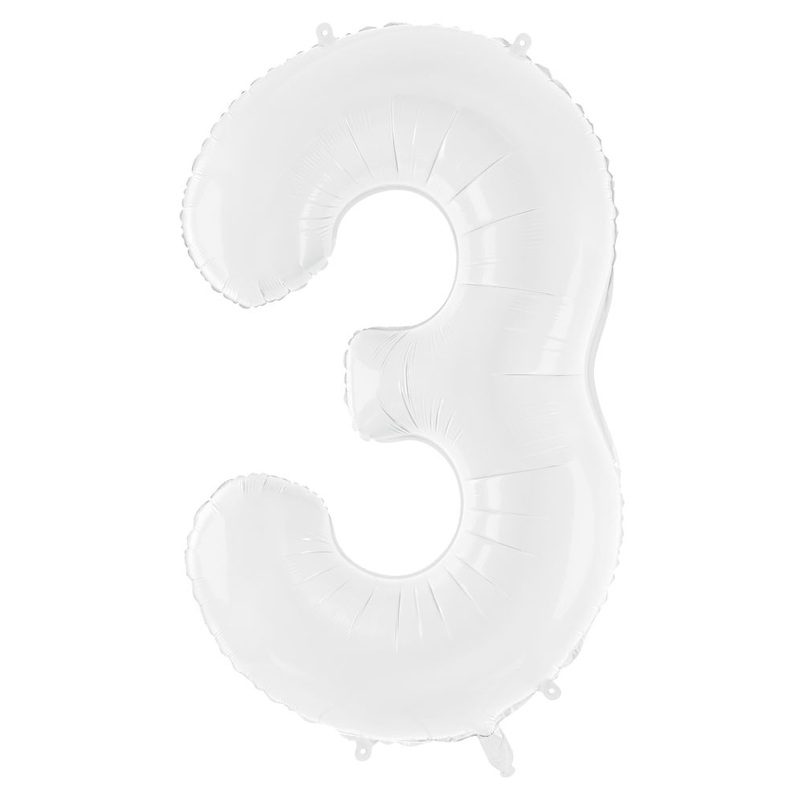 Number 3 White Number Foil Balloon 86cm