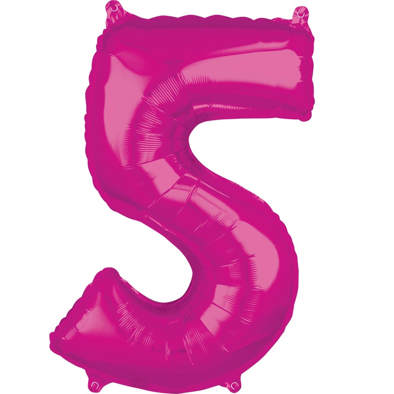 Pink number 5 foil balloon 66cm
