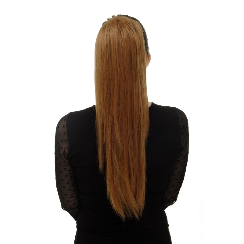 Ponytail clamp combs string straight voluminous very long strawberry blond WK06