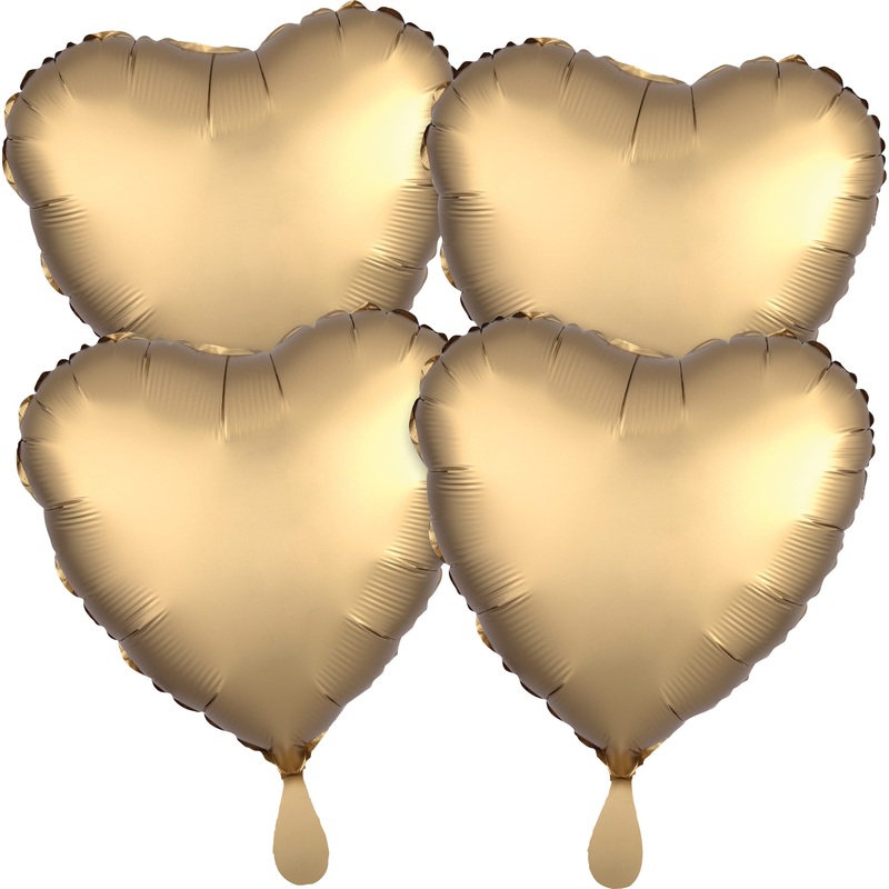 4 golden satin heart balloons