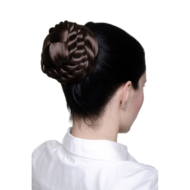 Elaborately styled Hairbun Topknot Bun traditional medium brown TC2041-8