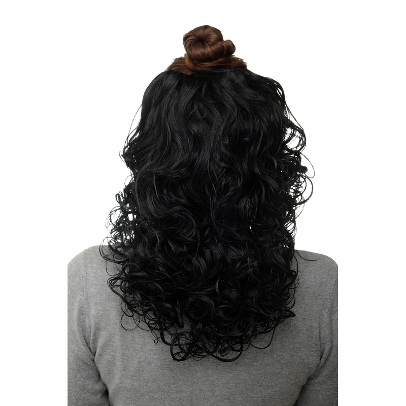 Hairpiece 7 Clips Hair Extension Half Wig Curls deep black H9312-1