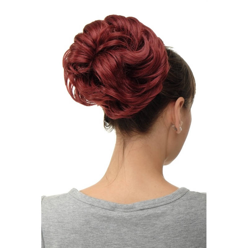 Hairpiece Hairbun Top Knot Bun Hair Rose Bushy Garnet Red Q840-39