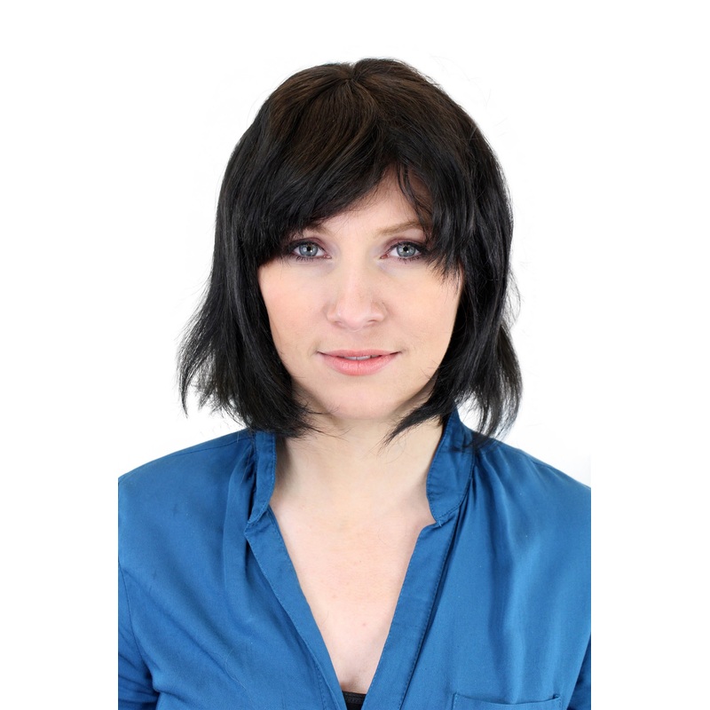 Lady Woman Wig 100% Human hair medium shoulder length black brown 81095QHH
