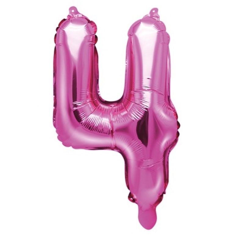 Number 4 foil balloon fuchsia 35cm