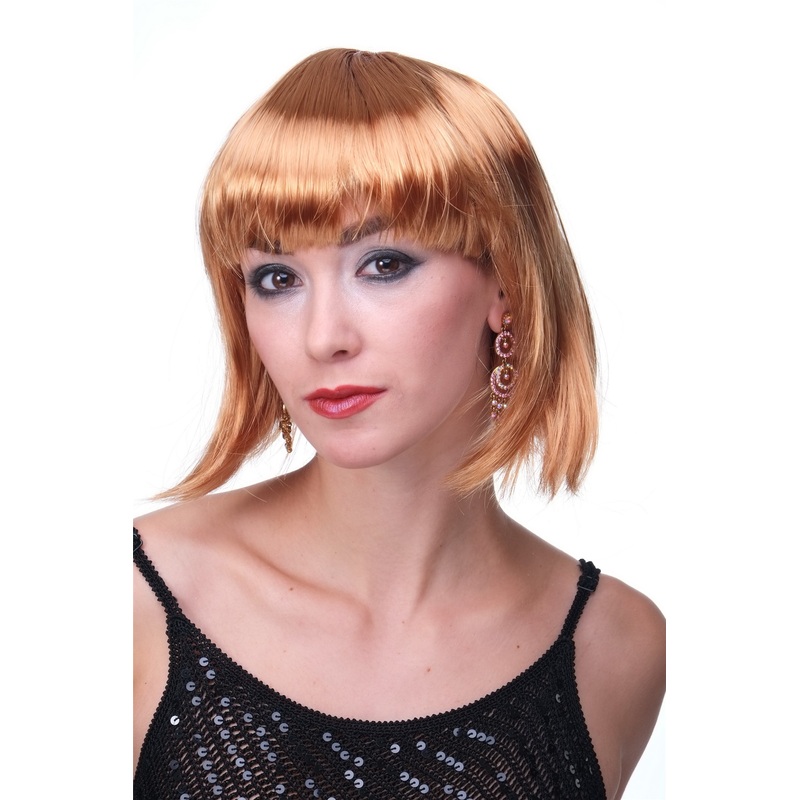Party Halloween Disco lady women wig Bob fringe bangs short gold blonde PW0114