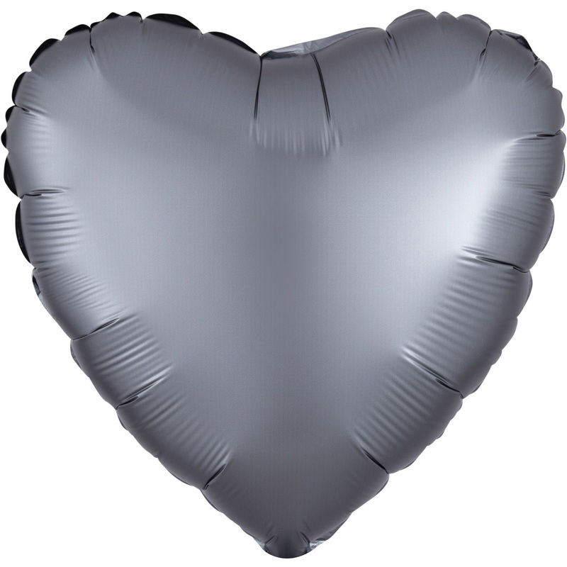 Satin heart balloon graphite 43cm