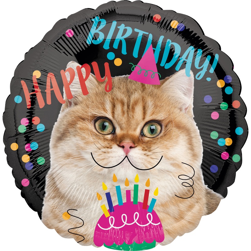 Foil balloon happy birthday cat around 43cm