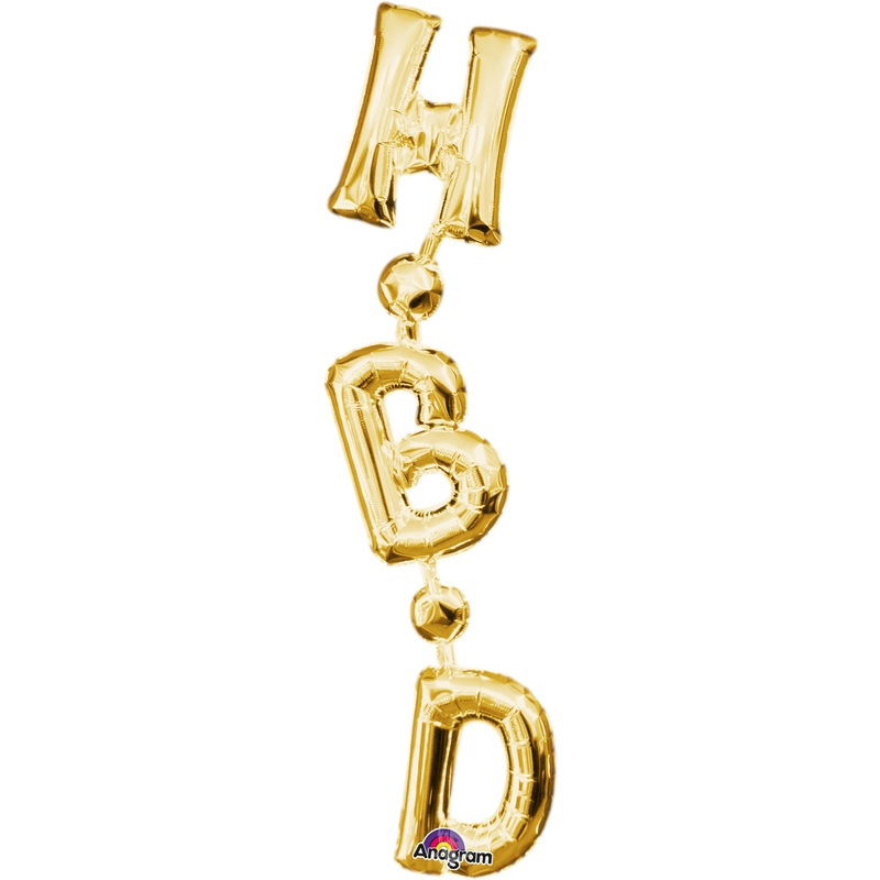 Foil balloon lettering HBD vertical in gold 17x81cm