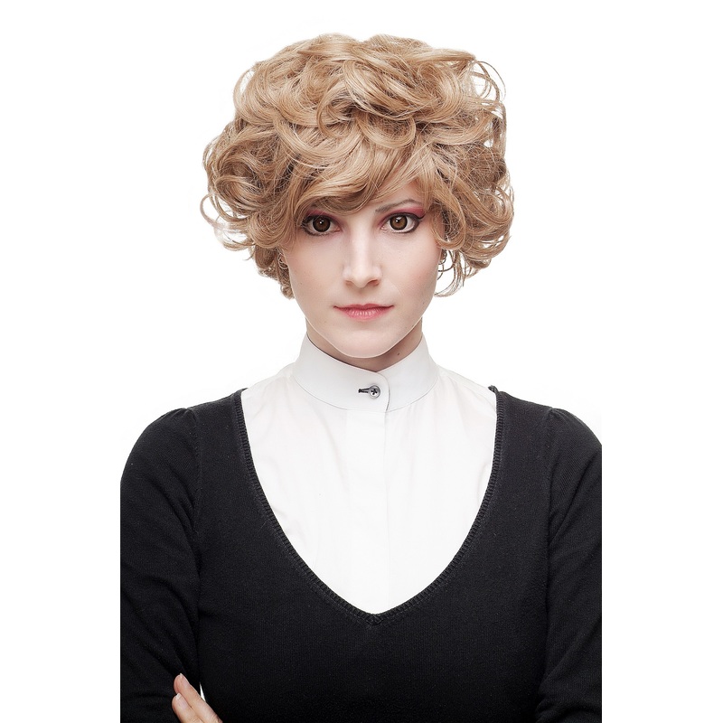 Lady wig short middle blond mix curly curls voluminous volume big hair 1263