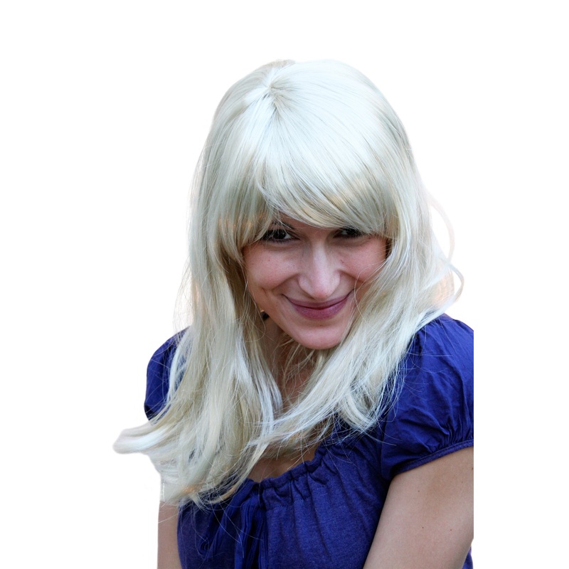 Lady Women wig Halloween medium length fringe platinum blond LM3124