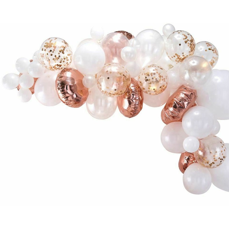 Rose gold balloon arch with 70 balloons