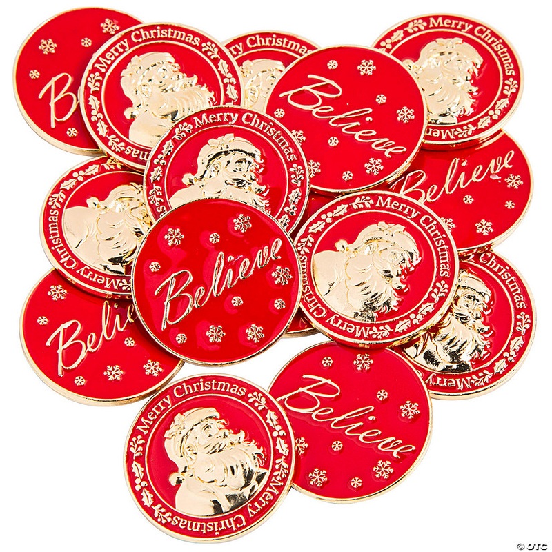 1 1/4 Bulk 144 Pc. Red Santa Believe Metal Coins