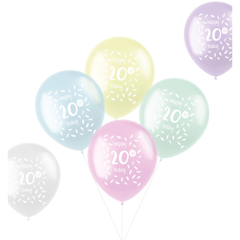 6 Happy 20th B-Day latex balloons 33cm