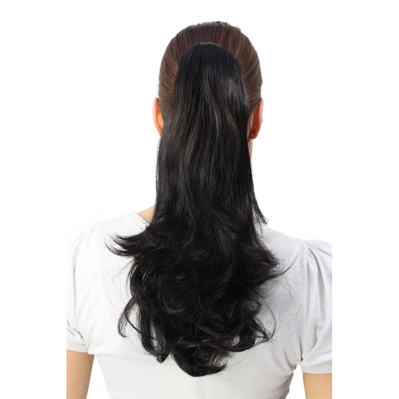 Hairpiece Ponytail Extension medium length straight off black T400-2