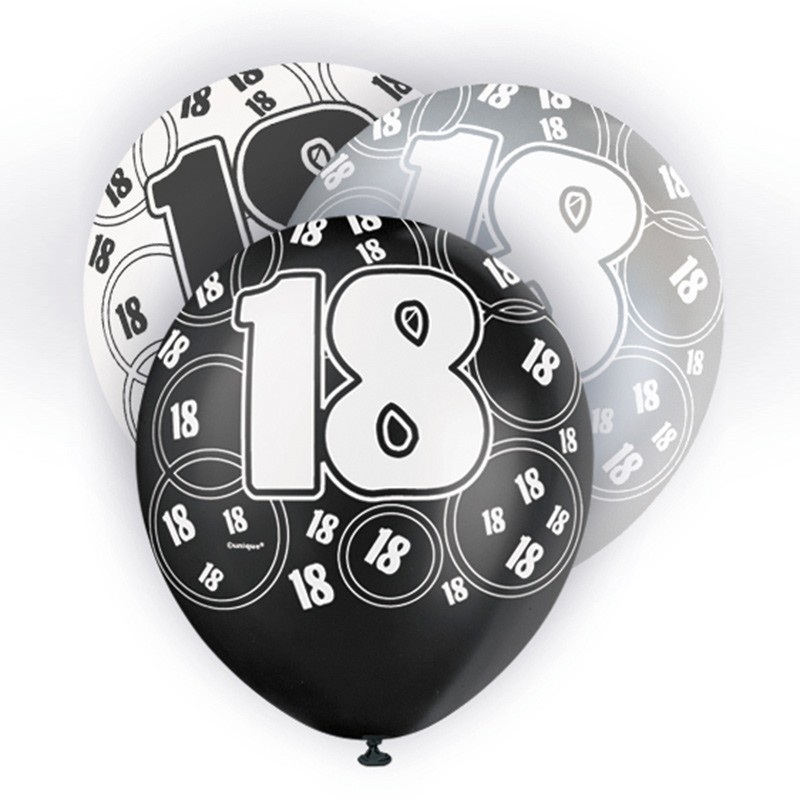 Mix of 6 18th birthday balloons black