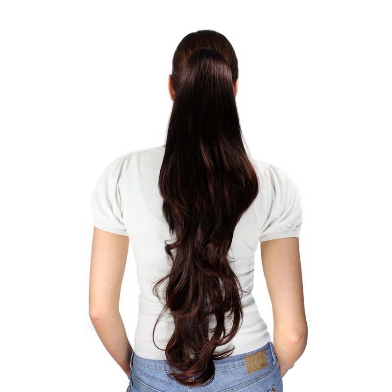 Ponytail Extension very long slightly wavy Buttterfly Clamp mahogany brown mix T117-2T33