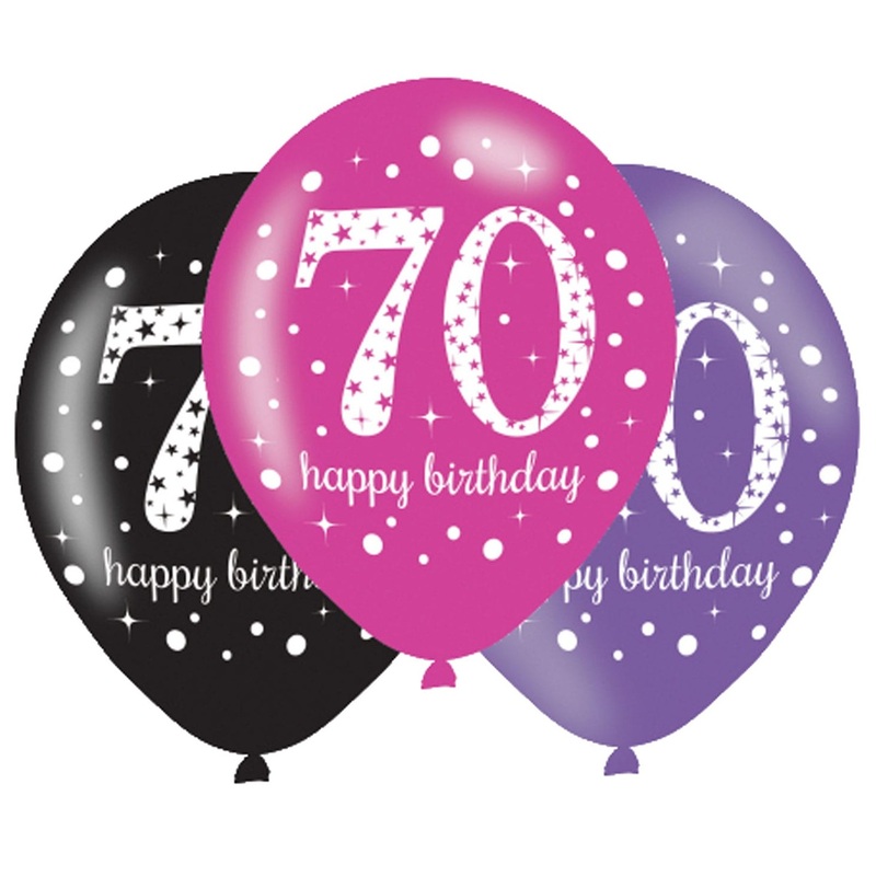 6 pink 70th birthday balloons 27.5cm