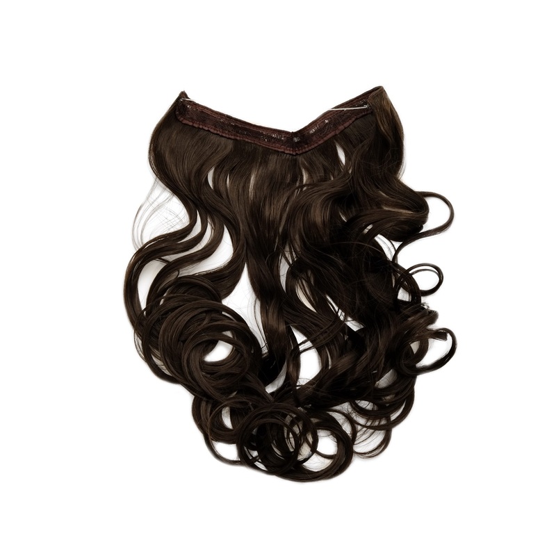 Clip-less synthetic hair extensions held by string  brown L30157-6