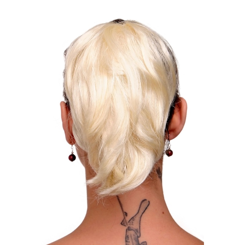 Ponytail Hairpiece extension short wild & wavy look platinum blonde T6545-613