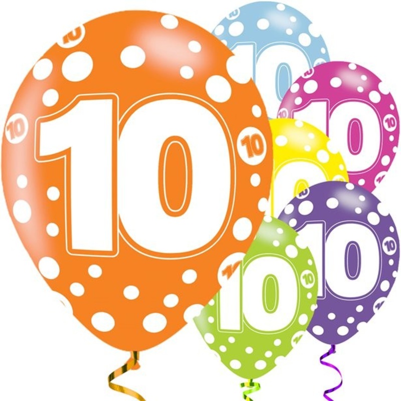 10th birthday 6 latex balloons 28cm