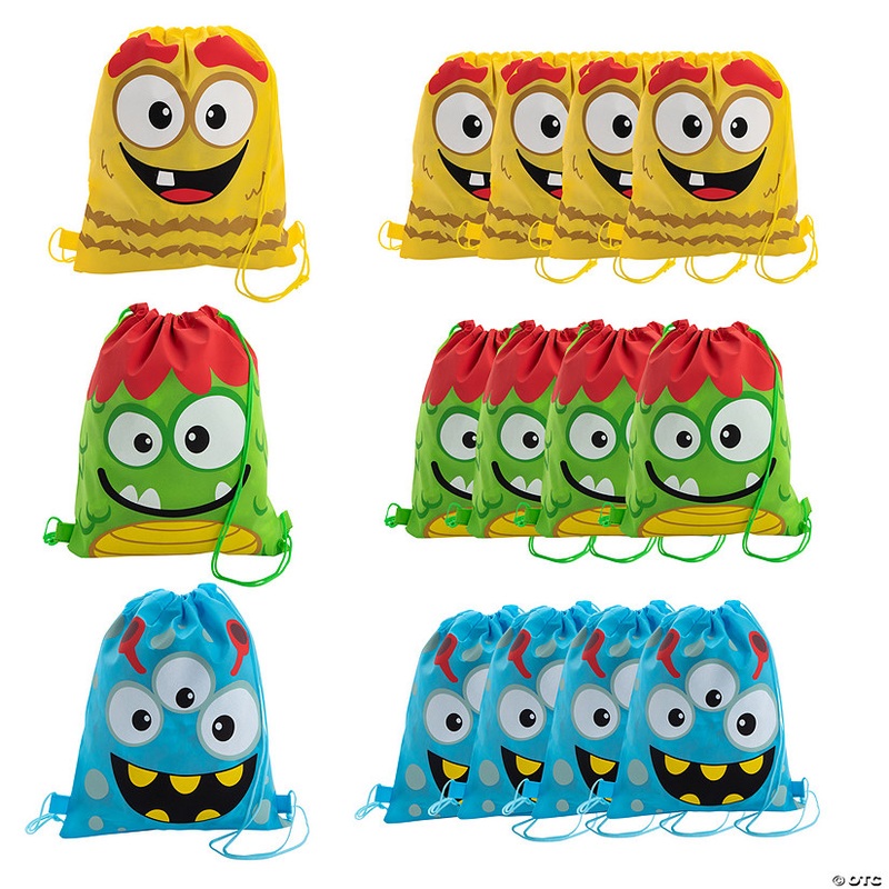 12 x 15 Medium Nonwoven Silly Monster Drawstring Bags – 12 Pc.