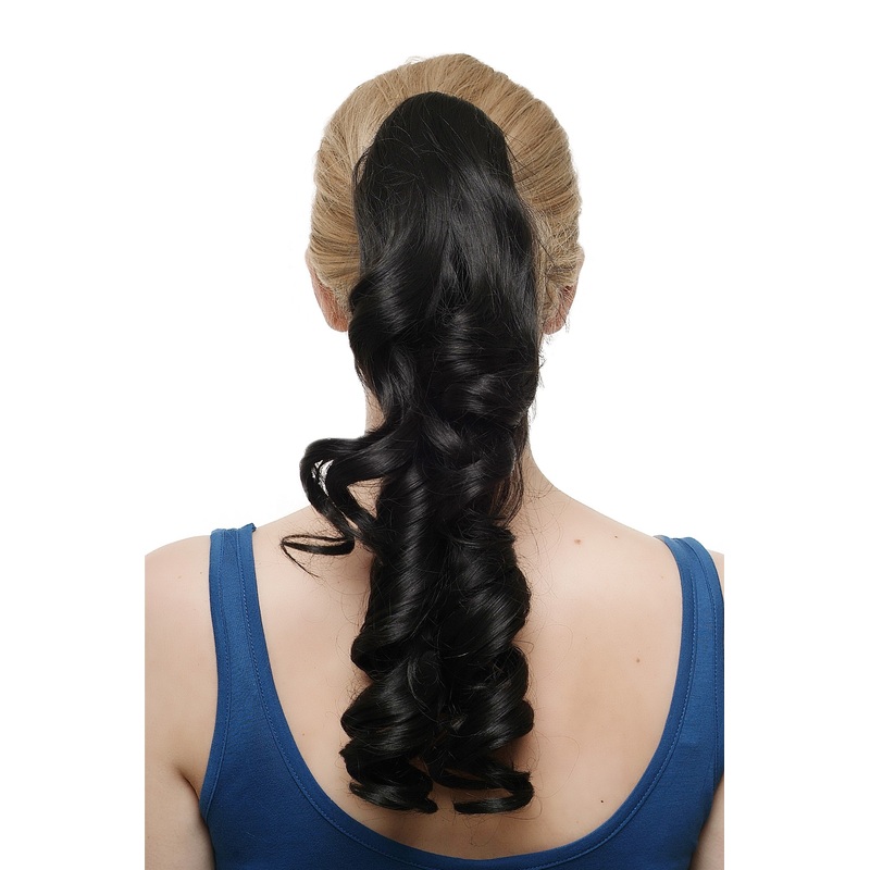 Hairpiece Ponytail extension medium length Baroque ringlets curls off black SA010-2