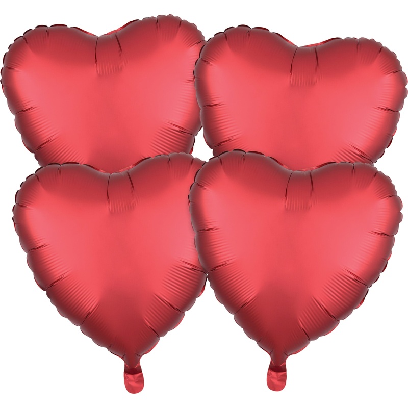 4 red satin heart balloons 43cm